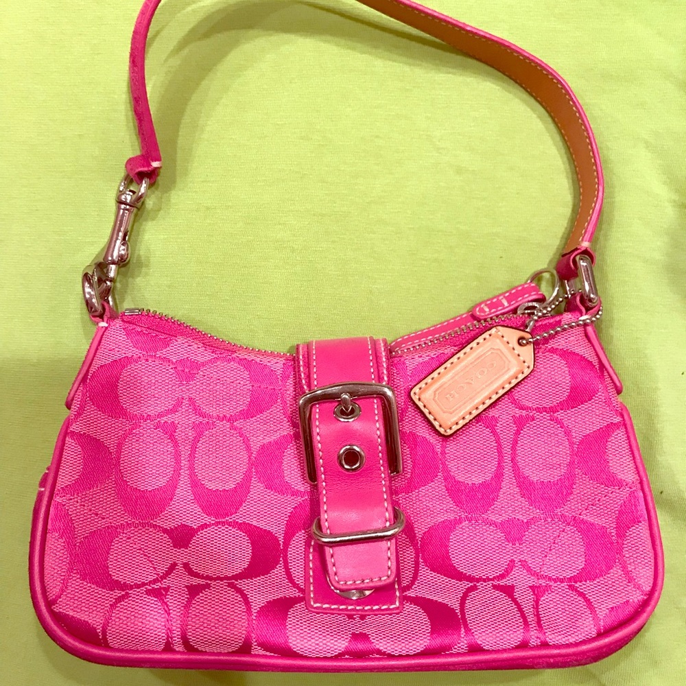 COACH Pink Leather Buckle Hobo Shoulder Bag